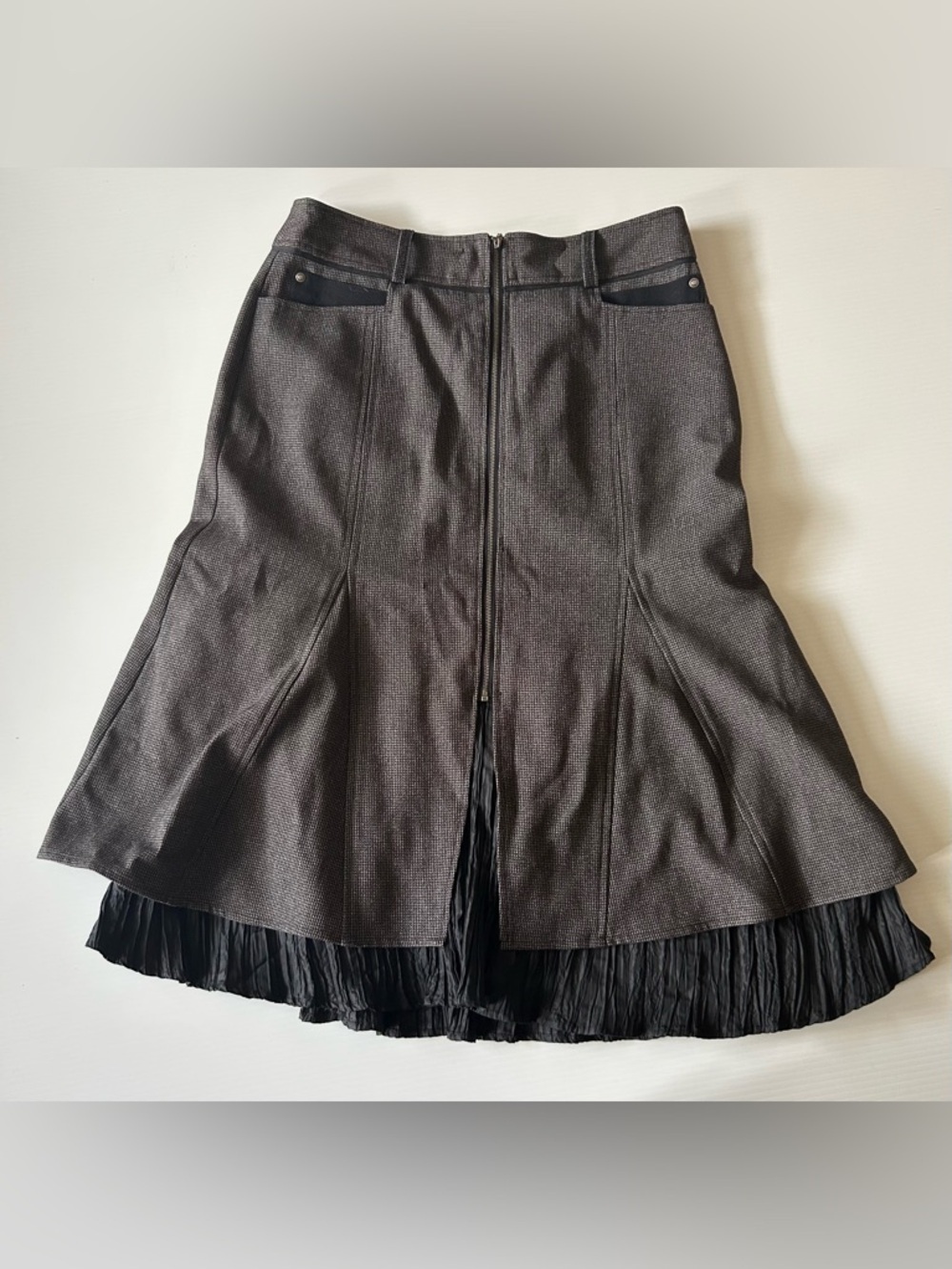 Women's Black A-Line Midi Skirt with Pleated Hem Detail